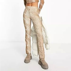 Topshop mesh flared pant in warped spot print